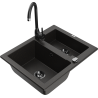 Mexen Carlos granitische 1,5-komorige spoelbak met Telma keukenmengkraan, zwart/goud metallic - 6518-75-670200-70-B