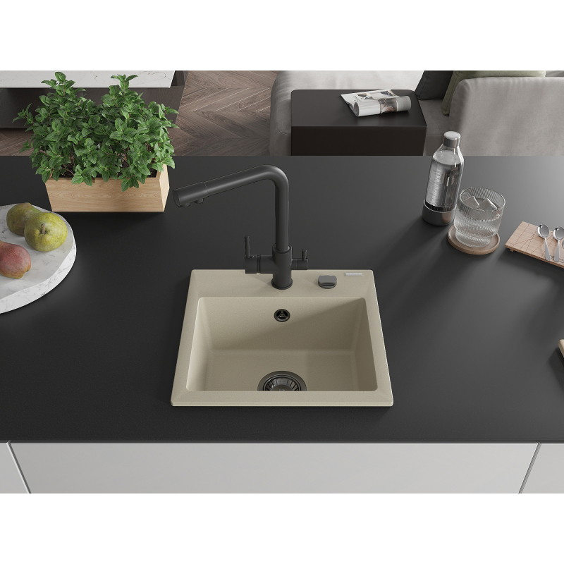 Mexen Milo granitspüle 1-becken mit küchenarmatur Duero, beige - 6505-69-671600-70