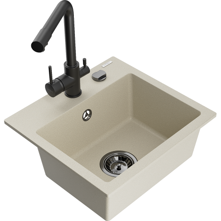 Mexen Milo fregadero de granito de 1 tazón con grifo de cocina Duero, beige - 6505-69-671600-70