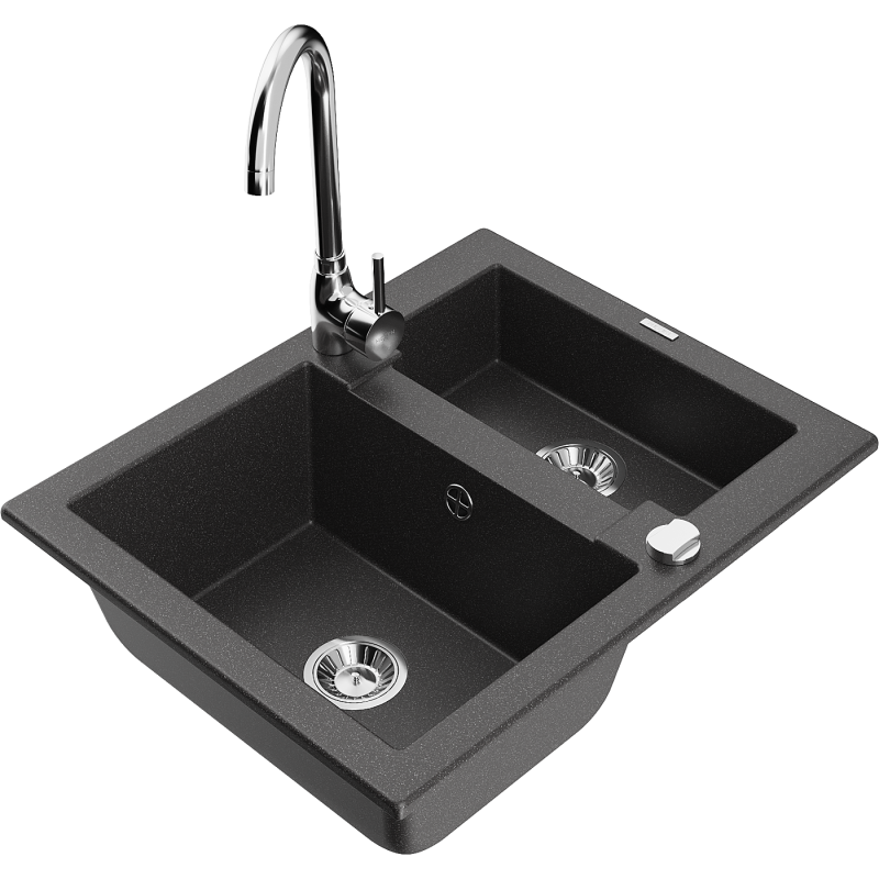 Mexen Carlos fregadero de granito 1,5 senos con grifo de cocina Telma, negro moteado - 6518-76-670200-00
