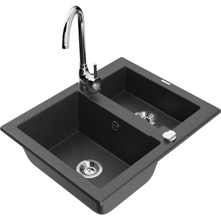 Mexen Carlos fregadero de granito 1,5 senos con grifo de cocina Telma, negro moteado - 6518-76-670200-00