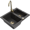 Mexen Carlos granite sink 1.5-bowl with Telma kitchen tap, speckled black - 6518-76-670200-50