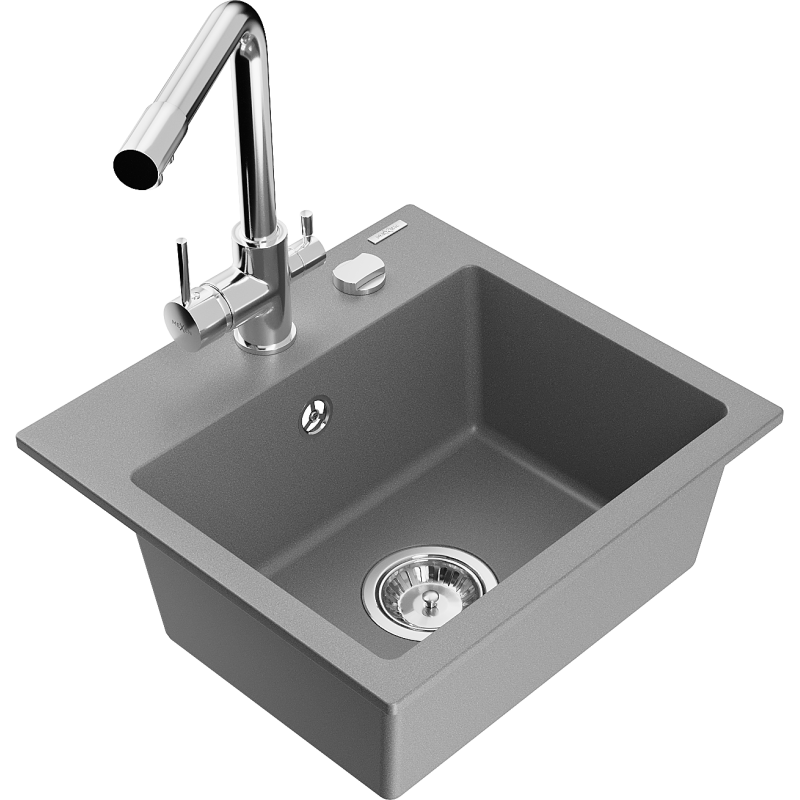 Mexen Milo fregadero de granito de 1 cubeta con grifo de cocina Duero, gris - 6505-71-671600-00