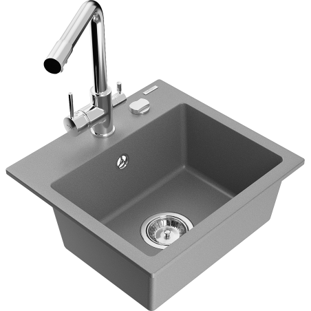 Mexen Milo single-bowl granite sink with Duero kitchen tap, grey - 6505-71-671600-00