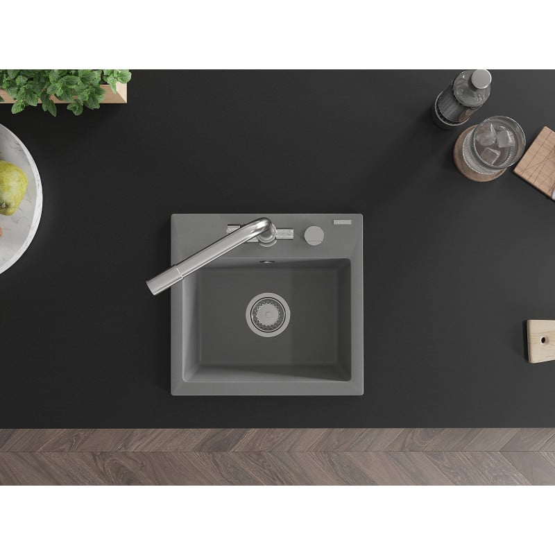 Mexen Milo fregadero de granito de 1 cubeta con grifo de cocina Duero, gris - 6505-71-671600-00