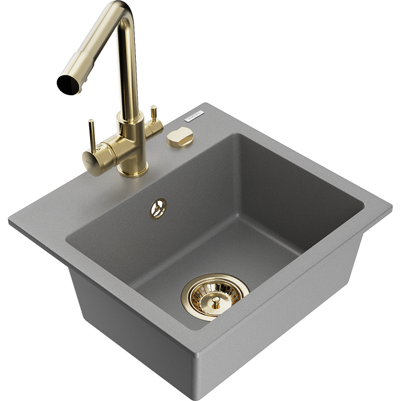 Mexen Milo fregadero de granito de 1 seno con grifo de cocina Duero, gris - 6505-71-671600-50