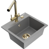 Mexen Milo granite kitchen sink 1-bowl with Duero kitchen faucet, gray - 6505-71-671600-50
