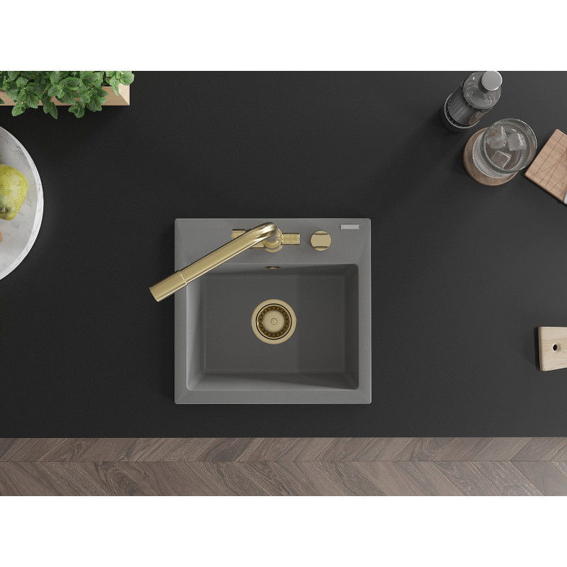 Mexen Milo lava-loiça de granito de uma bacia com torneira de cozinha Duero, cinza - 6505-71-671600-50
