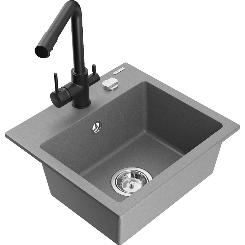 Mexen Milo lavello in granito a 1 vasca con rubinetto da cucina Duero, grigio - 6505-71-671600-70