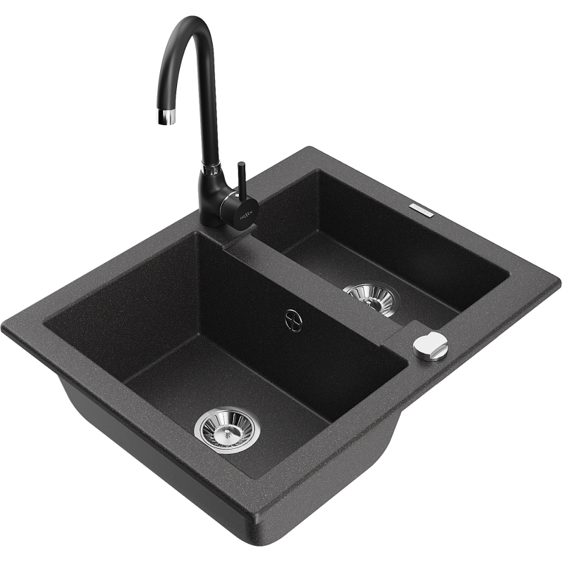 Mexen Carlos granitaarbechtsplaz mat 1,5-Kummer an Telma Kichendouch, schwaarz gesprent - 6518-76-670200-70