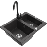 Mexen Carlos fregadero de granito de 1,5 cubetas con grifo de cocina Telma, negro moteado - 6518-76-670200-70