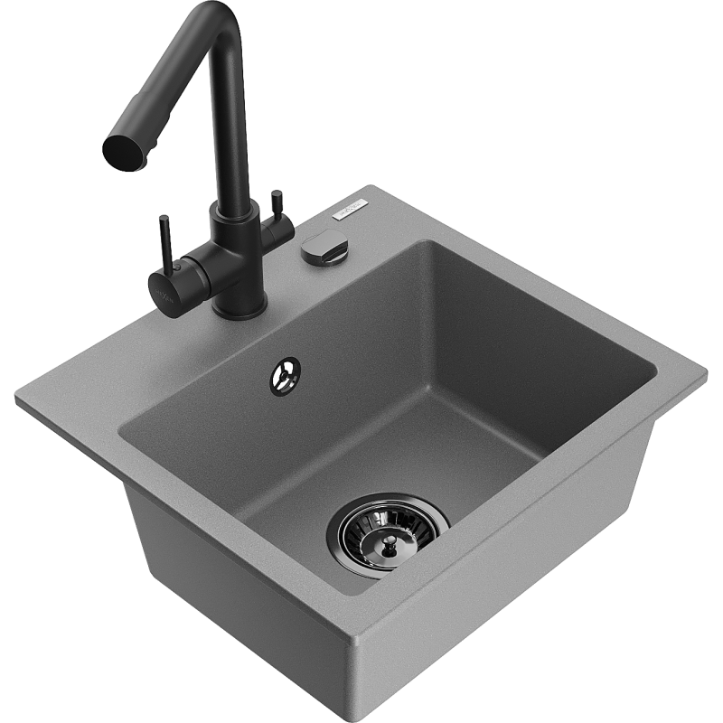 Mexen Milo fregadero de granito de 1 cubeta con grifo de cocina Duero, gris - 6505-71-671600-70-B