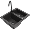 Mexen Carlos 1.5-bowl granite sink with Telma kitchen faucet, black speckled - 6518-76-670200-70-B