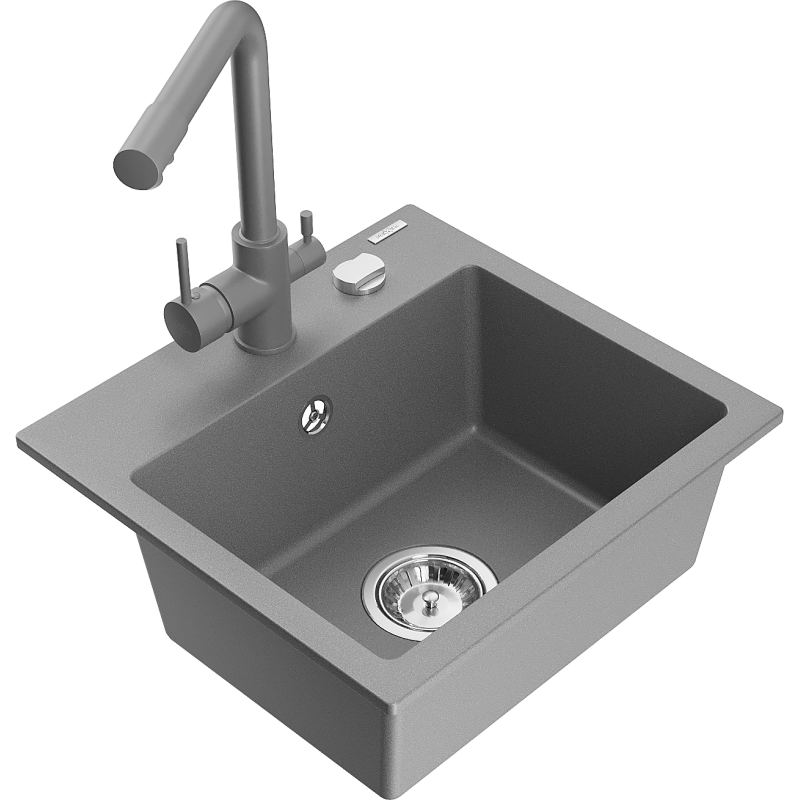 Mexen Milo lavello in granito a 1 vasca con rubinetto da cucina Duero, grigio - 6505-71-671600-71