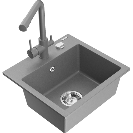 Mexen Milo fregadero de granito de 1 seno con grifo de cocina Duero, gris - 6505-71-671600-71