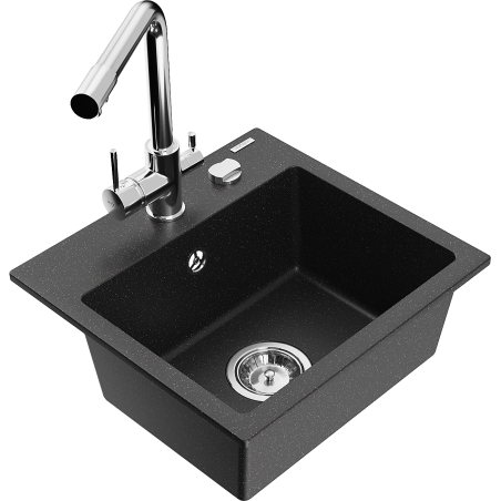 Mexen Milo fregadero de granito de 1 seno con grifo de cocina Duero, negro/plateado metálico - 6505-73-671600-00