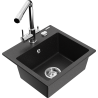 Mexen Milo Granitspülbecken 1-Kammer mit Küchenarmatur Duero, schwarz/silber Metallic - 6505-73-671600-00