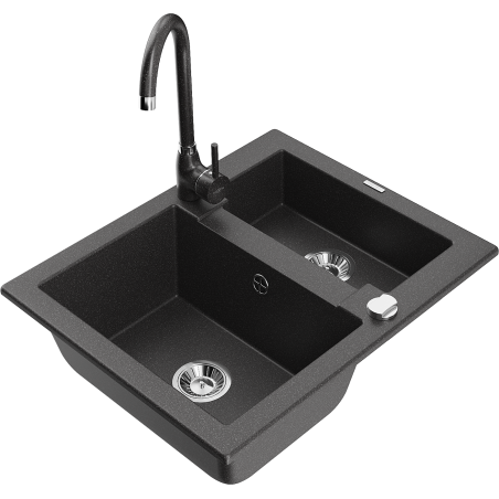 Mexen Carlos granieten gootsteen 1,5-komoren met Telma keukenkraan, zwart gevlekt - 6518-76-670200-76
