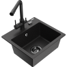 Mexen Milo granite sink 1-bowl with Duero kitchen tap, black/silver metallic - 6505-73-671600-70-B
