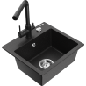 Mexen Milo fregadero de granito de 1 tazón con grifo de cocina Duero, negro/plata metálica - 6505-73-671600-70
