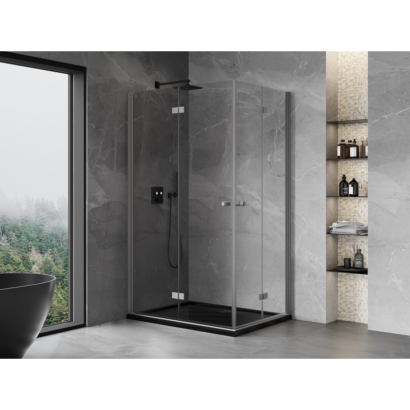 Mexen Mist-F Duo Faltbare Duschkabine links 75 x 70 cm, transparent, Gunmetal - 8A6-075L-070P-95-00