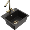 Mexen Milo 1-bowl granite kitchen sink with Duero tap, black/gold metallic - 6505-75-671600-50