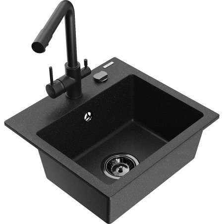 Mexen Milo fregadero de granito de un seno con grifo de cocina Duero, negro/dorado metálico - 6505-75-671600-70-B