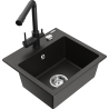 Mexen Milo évier en granit 1 cuve avec robinet de cuisine Duero, noir/doré métal - 6505-75-671600-70