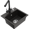 Mexen Milo granite sink 1-bowl with Duero kitchen tap, black/gold metallic - 6505-75-671600-70