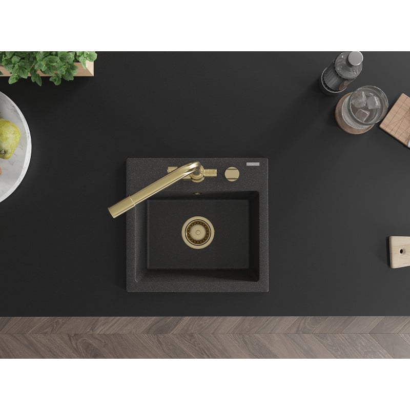 Mexen Milo fregadero de granito de 1 cubeta con grifo de cocina Duero, negro moteado - 6505-76-671600-50