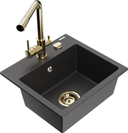 Mexen Milo fregadero de granito de 1 cubeta con grifo de cocina Duero, negro moteado - 6505-76-671600-50