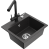 Mexen Milo Granitspüle 1-Kammer mit Küchenarmatur Duero, schwarz gesprenkelt - 6505-76-671600-70