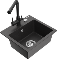 Mexen Milo fregadero de granito de 1 tazón con grifo de cocina Duero, negro moteado - 6505-76-671600-70