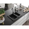 Mexen Carlos 1.5-bowl granite kitchen sink with Telma tap, black - 6518-77-670200-70-B