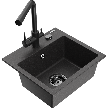 Mexen Milo fregadero de granito de 1 seno con grifo de cocina Duero, negro moteado - 6505-76-671600-70-B