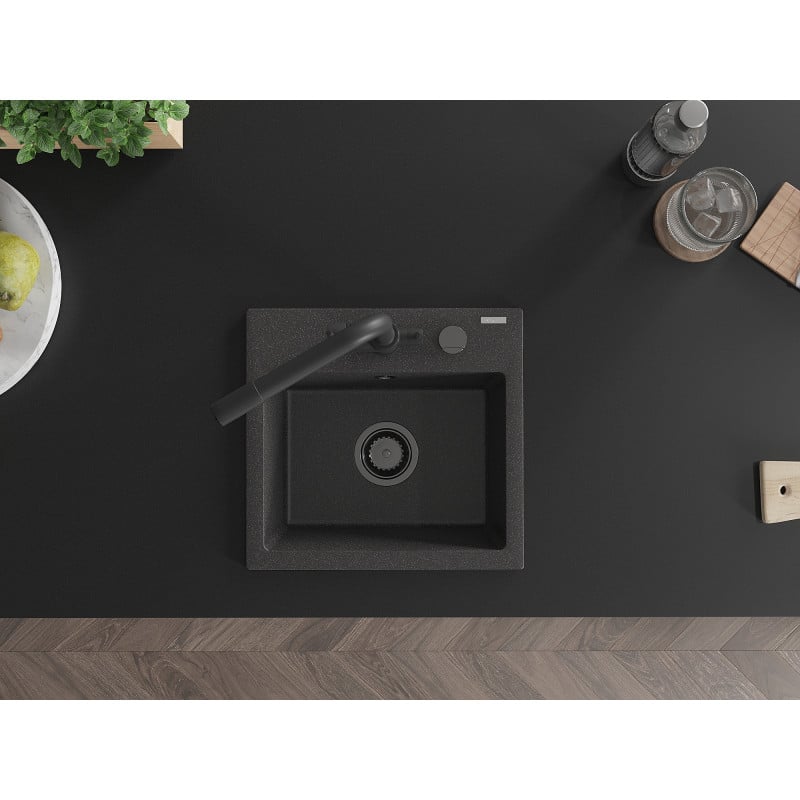 Mexen Milo fregadero de granito de 1 compartimento con grifo de cocina Duero, negro moteado - 6505-76-671600-70-B