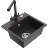 Mexen Milo granite kitchen sink single bowl with Duero kitchen tap, speckled black - 6505-76-671600-76