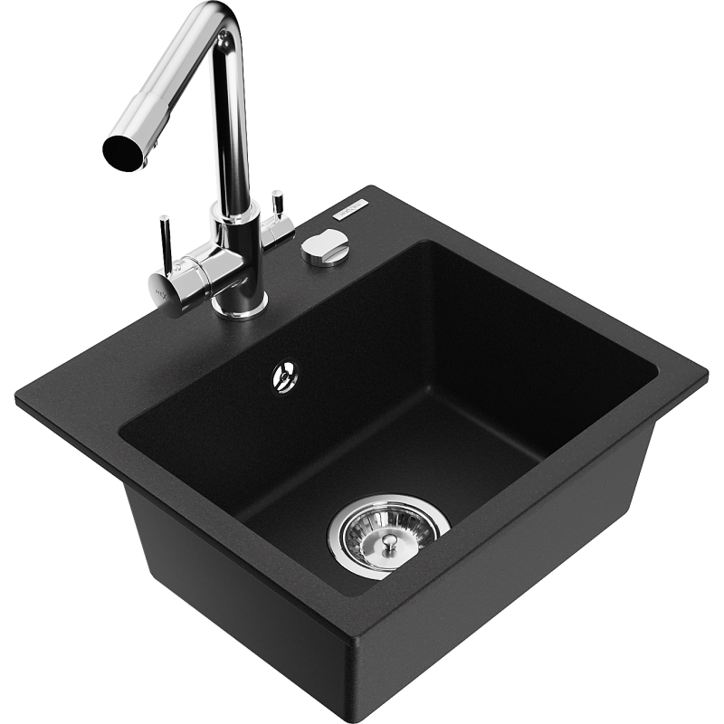 Mexen Milo fregadero de granito de 1 seno con grifo de cocina Duero, negro - 6505-77-671600-00