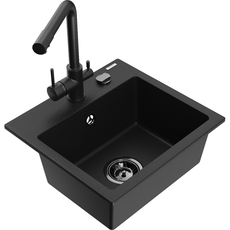 Mexen Milo fregadero de granito de 1 tazón con grifo de cocina Duero, negro - 6505-77-671600-70-B