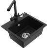 Mexen Milo fregadero de granito de 1 cámara con grifo de cocina Duero, negro - 6505-77-671600-70