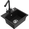 Mexen Milo granite sink 1-bowl with Duero kitchen tap, black - 6505-77-671600-70