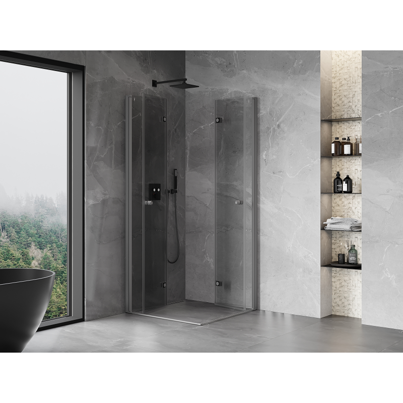 Mexen Mist-F Cabine de douche pliante Duo 100 x 100 cm, transparent, métal canon - 8A6-100L-100P-95-00