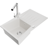 Mexen Cesar granite sink with 1 compartment, drainer and Duero kitchen tap, white - 6514-20-671600-00