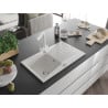Mexen Cesar 1-bowl granite sink with drainer and Duero kitchen tap, white - 6514-20-671600-20
