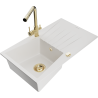 Mexen Cesar single-bowl granite sink with drainer and Duero kitchen tap, white - 6514-20-671600-50