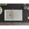 Mexen Cesar granite sink 1-bowl with drainer and kitchen faucet Duero, white - 6514-20-671600-50