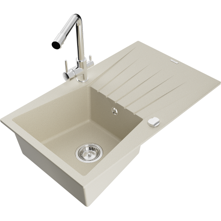 Mexen Cesar granitspüle 1-bowl mit abtropffläche und küchenarmatur Duero, beige - 6514-69-671600-00