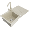 Mexen Cesar fregadero de granito 1 tazón con escurridor y grifo de cocina Duero, beige - 6514-69-671600-69