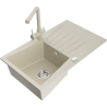 Mexen Cesar granite kitchen sink 1-bowl with drainer and Duero kitchen tap, beige - 6514-69-671600-69