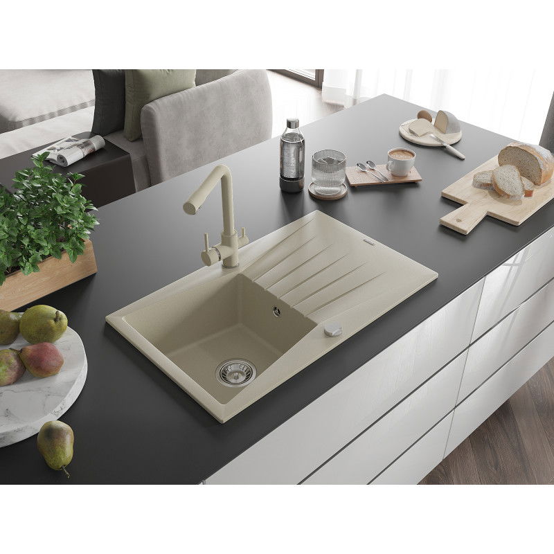 Mexen Cesar lavello in granito 1 vasca con sgocciolatoio e rubinetto cucina Duero, beige - 6514-69-671600-69